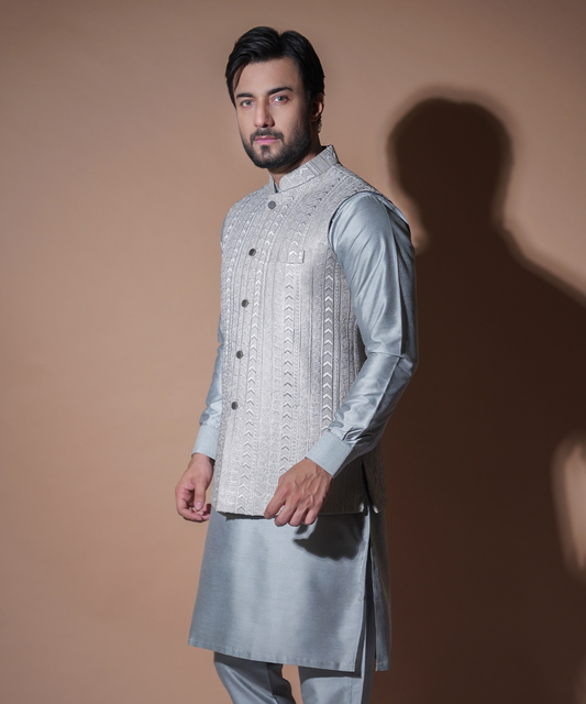 Rim Jhim - Ash Grey embroidered Waistcoat set