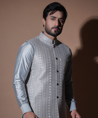 Rim Jhim - Ash Grey embroidered Waistcoat set