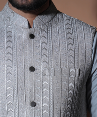 Rim Jhim - Ash Grey embroidered Waistcoat set