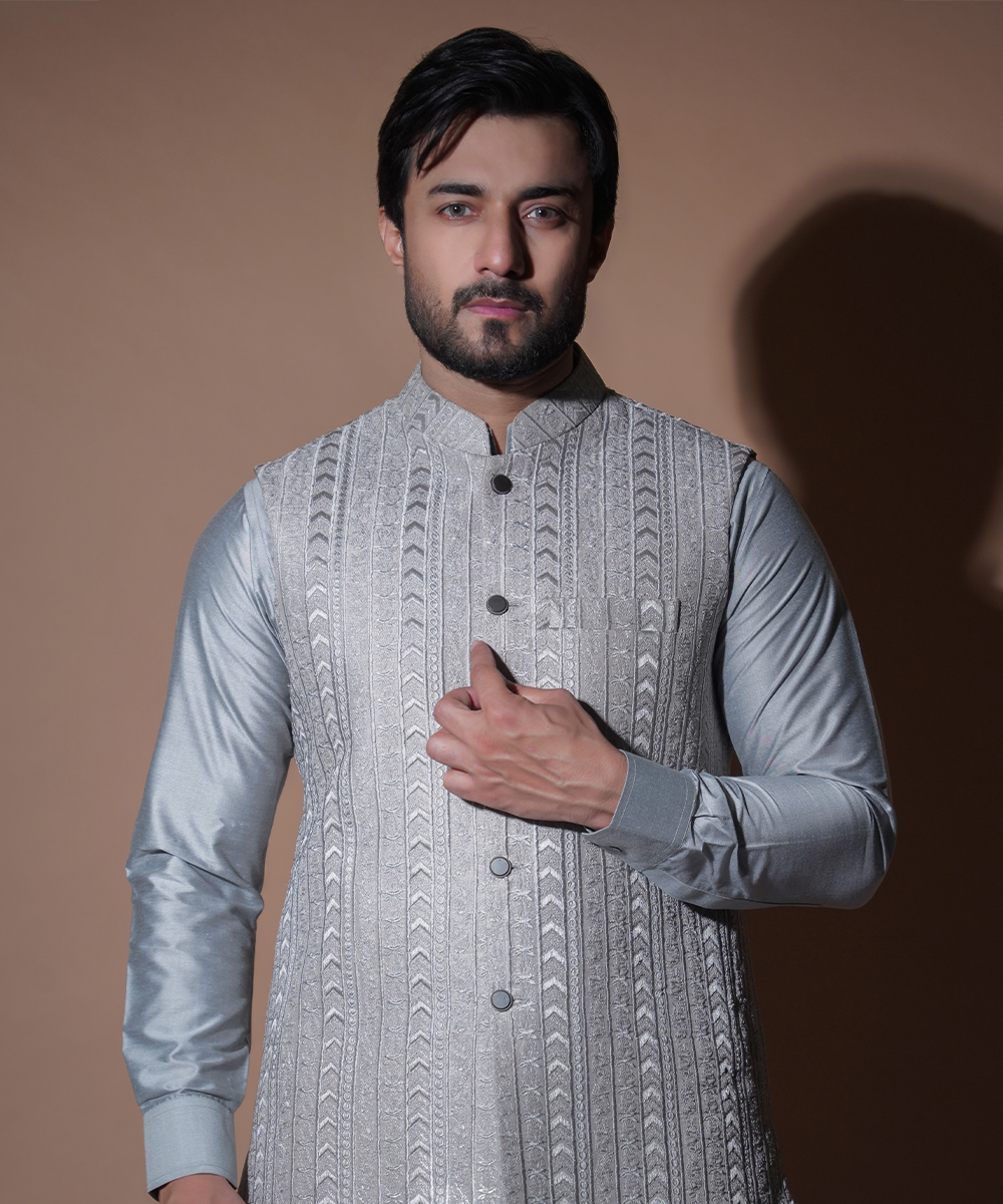 Rim Jhim - Ash Grey embroidered Waistcoat set