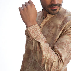 Almond Cotton Brocade Kurta