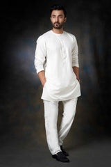 White Cotton Sherwani Inner Kurta and Pants