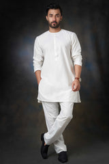 White Cotton Sherwani Inner Kurta and Pants