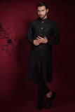 Arsalan Iqbal Jet Black Diamond Textured Embroidered Waistcoat Set Full Length Front View for Men