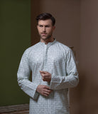 Arsalan Iqbal Sooch'2026 Off-White and Mint Green Sequined Chikankari Kurta Pyjama Upper Body View for Men