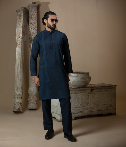 Arsalan Iqbal Teal Blue Textured Kurta Pyjama for Men