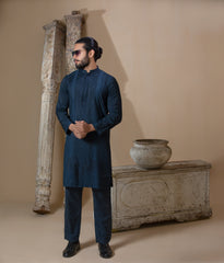 Arsalan Iqbal Teal Blue Textured Kurta Pyjama for Men
