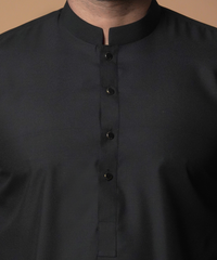 Black Shalwar Kameez with Mandarin Collar - Elegant Traditional Men's Wear