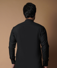 Black Shalwar Kameez with Mandarin Collar - Elegant Traditional Men's Wear