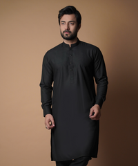 Black Shalwar Kameez with Mandarin Collar - Elegant Traditional Men's Wear