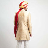Champagne Gold Brocade Short Sherwani, Elegant Embroidered Wedding Attire