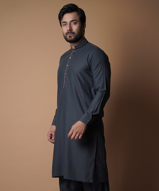 charcoal-shalwar-kameezCharcoal Shalwar Kameez - Elegant Traditional Men's Outfit