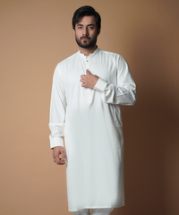 Classic Ivory Kurta and Pyjama with Gold Detail - Elegant Men's Attire