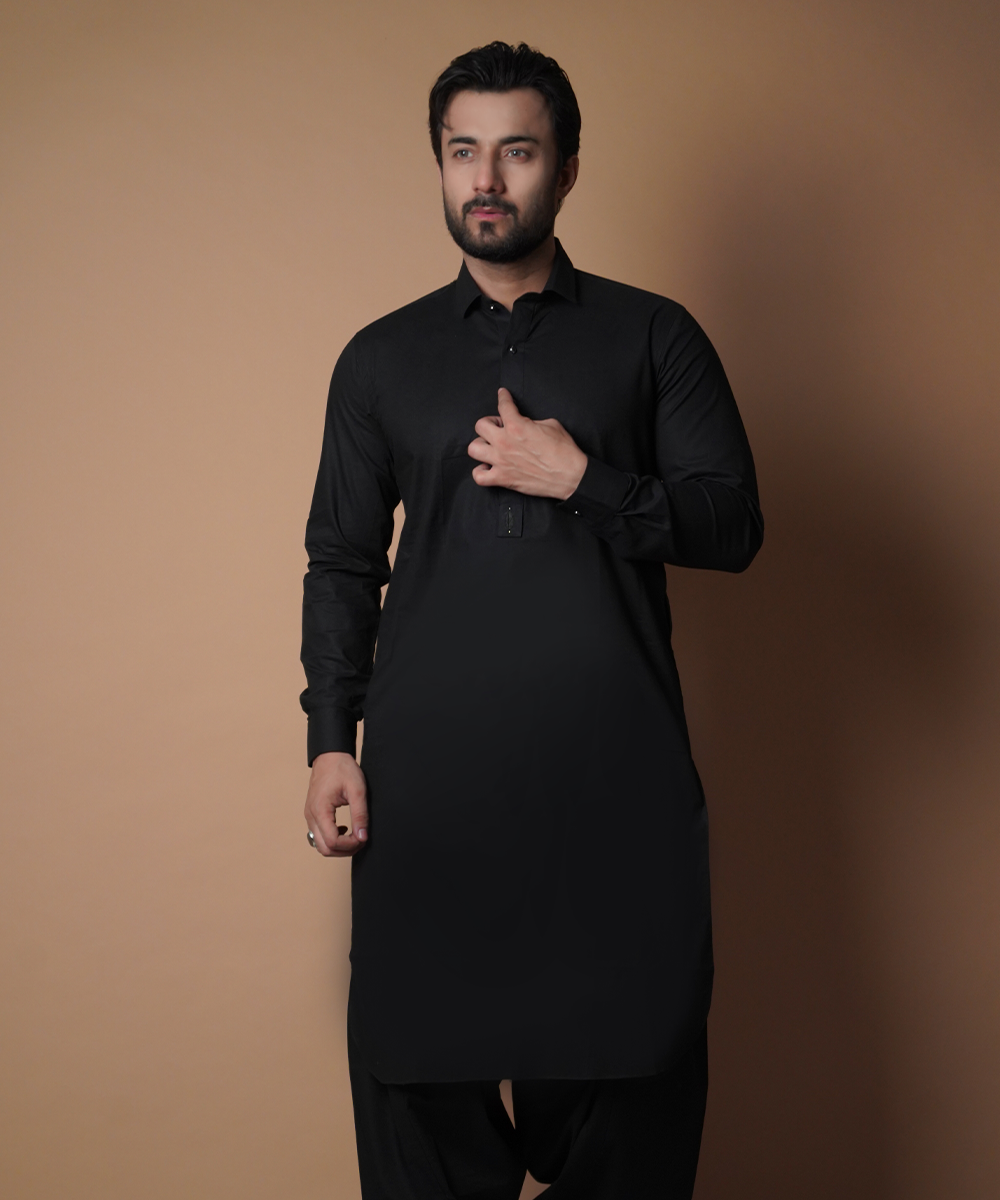 Classic Jet Black Shalwar Kameez - Traditional Men's Outfit