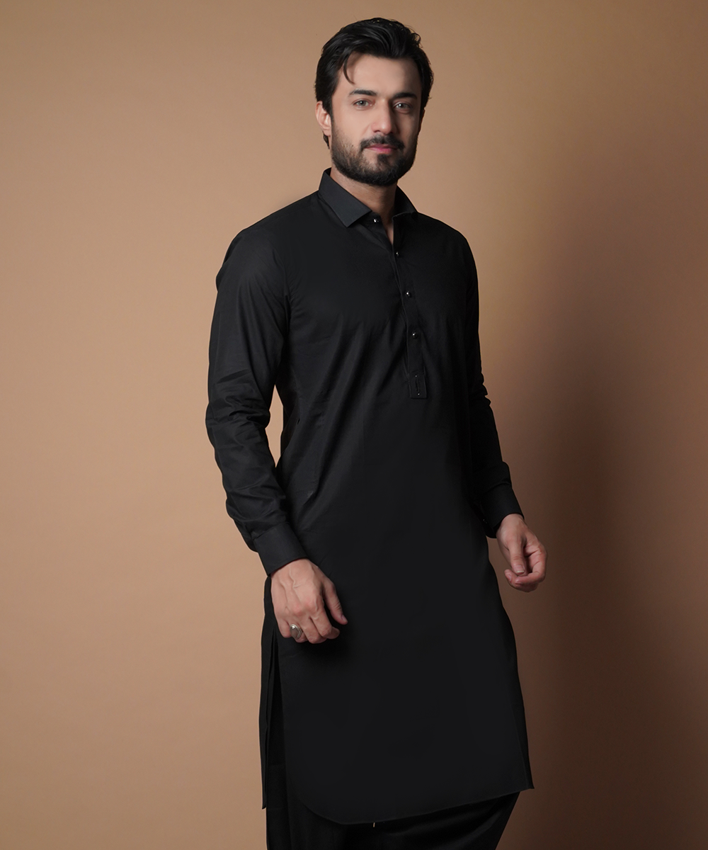 Classic Jet Black Shalwar Kameez - Traditional Men's Outfit