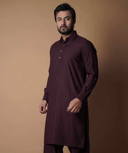 Deep Maroon Shalwar Kameez - Traditional Men's Outfit