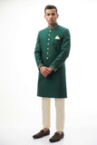 Emerald Green Brocade Silk Sherwani with Handcrafted Zardozi – Elegant and luxurious with intricate zardozi embroidery.