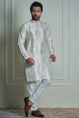 Ivory mirror-work festive kurta for men by Arsalan Iqba