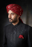 Jet Black All-Sequins Rawsilk Sherwani, Perfect for Luxurious Wedding and Festive Occasions.