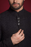 Jet Black Sequined Sherwani for Men – Elegant Formal Attire with Subtle Sparkle