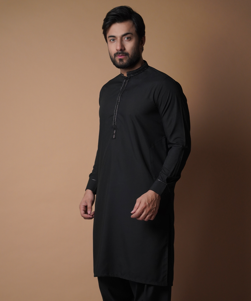 Jet Black Shalwar Kameez - Traditional Men's Outfit