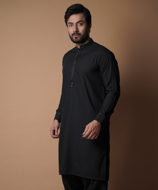 Jet Black Shalwar Kameez - Traditional Men's Outfit