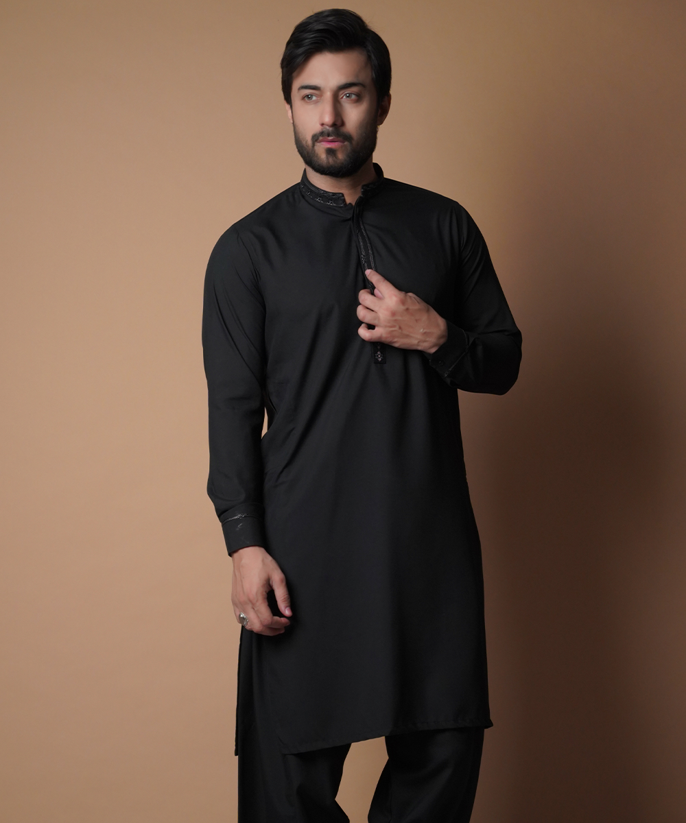 Jet Black Shalwar Kameez - Traditional Men's Outfit