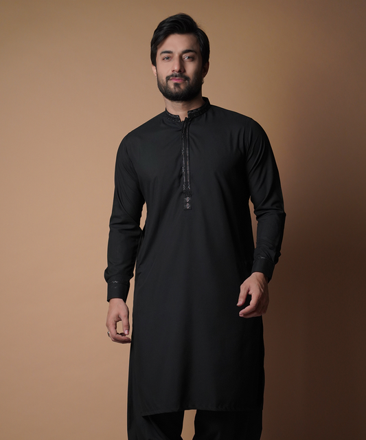 Jet Black Shalwar Kameez - Traditional Men's Outfit