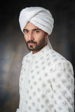 Off-White Embroidered Jaal Sherwani, Elegant Wedding Attire.