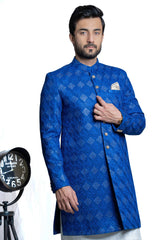  Royal Blue Gardens Short Sherwani with Handcrafted Sequins – Elegant design with intricate sequins for a sophisticated look.
