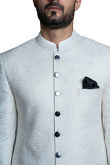  Turkish-Inspired White Embroidered Sherwani – Exquisite Turkish embroidery for a regal, sophisticated look.
