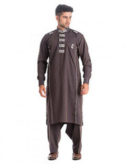 Jet Black Soft Cotton Shalwar Kameez with Velvet Accents