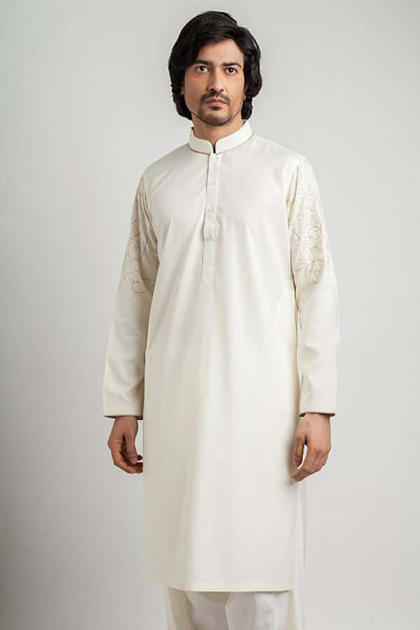 Cream-Colored Jaal Embroidered Shalwar Kameez