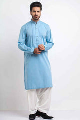 Sky Blue Kurta with Embroidered Collar