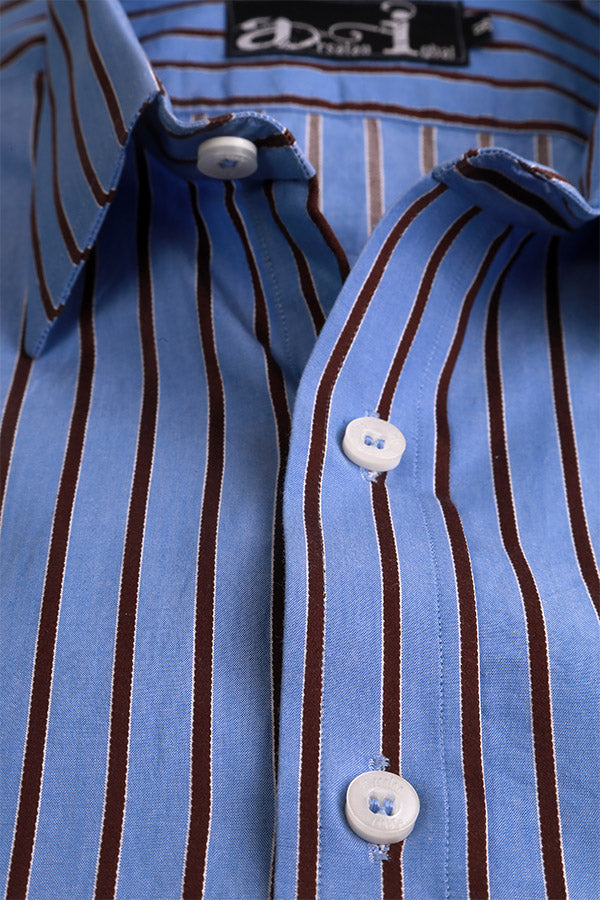 Classic Horizon Blue Striped Formal Shirt