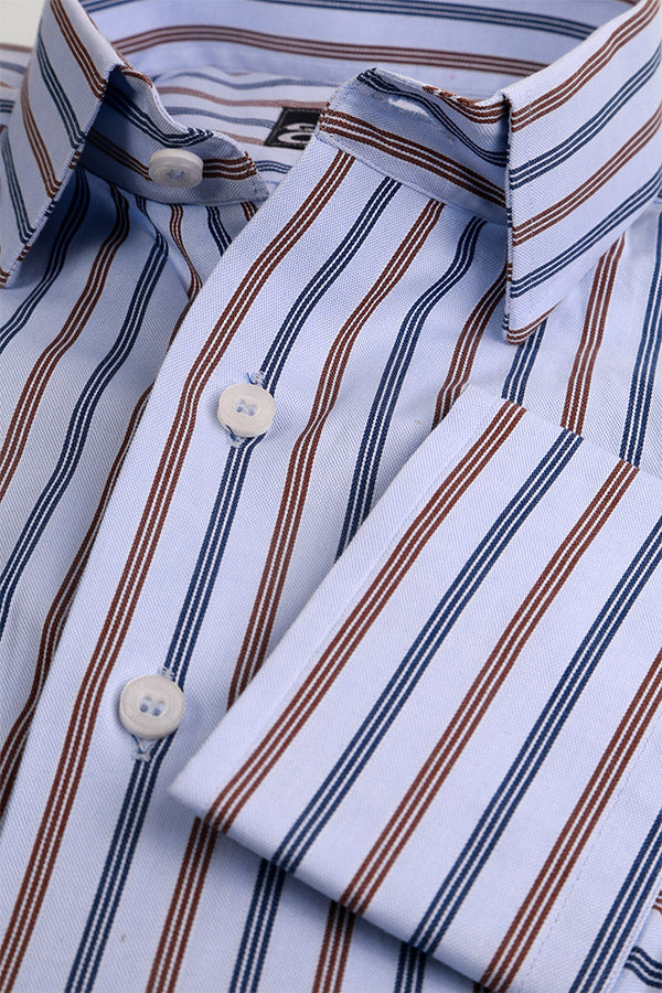 Men's Radiant Blue Multi-Stripe Formal Shirt