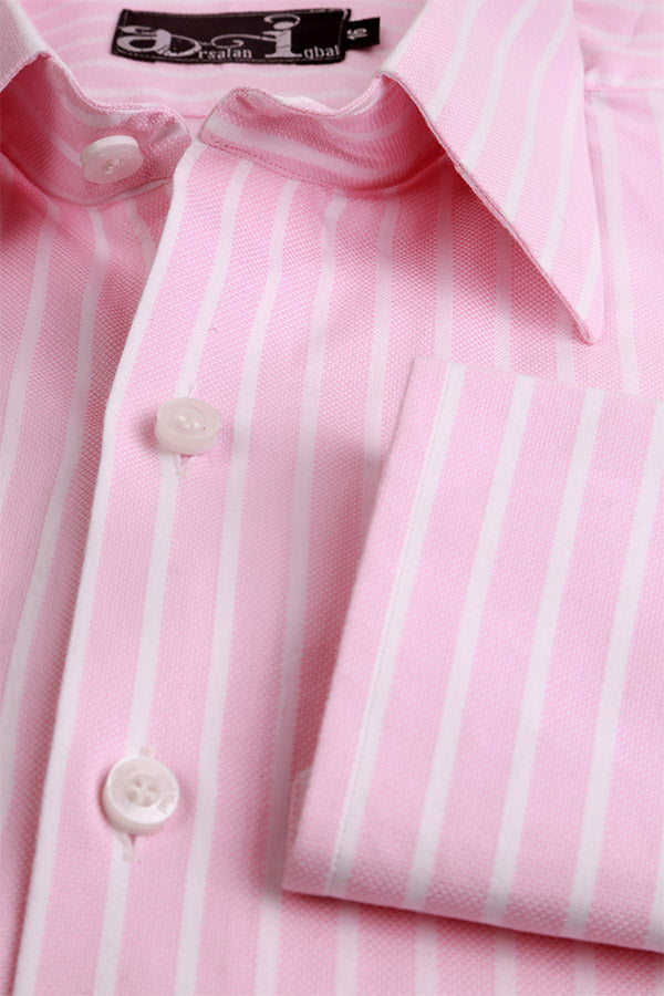 Men Pink Slim Fit Striped Formal Shirt