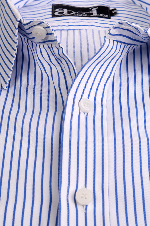 Blue Stripes on White Formal Shirt