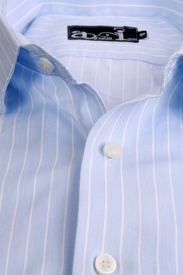 White Stripes on Blue Formal Shirt