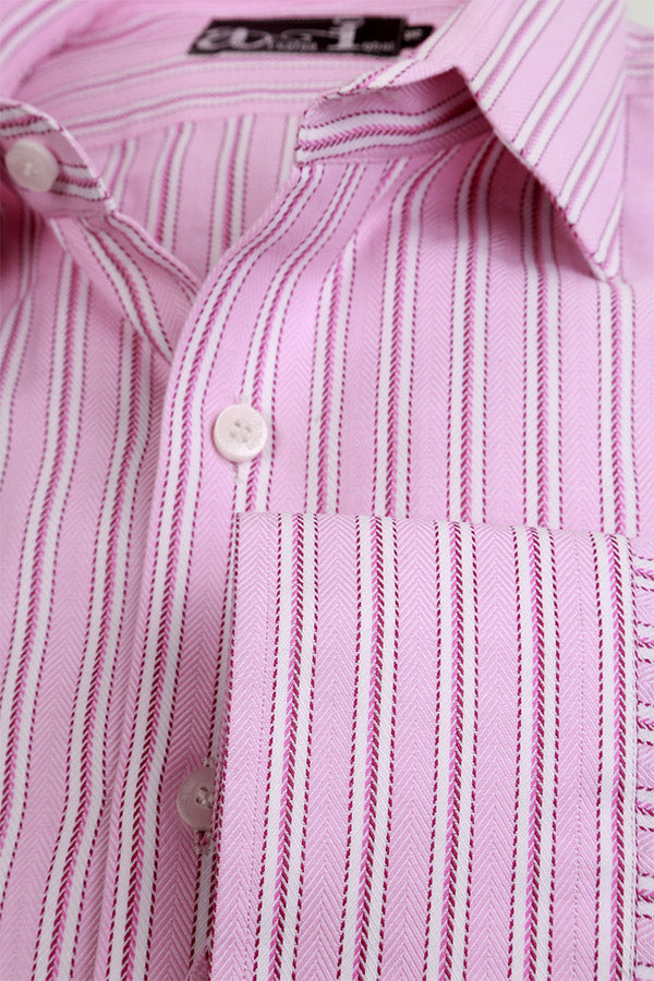Classic Pink & White Striped Precision Formal Shirt