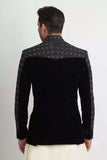 Jet Black Textured Silk Prince Coat  AI-JKT-00010