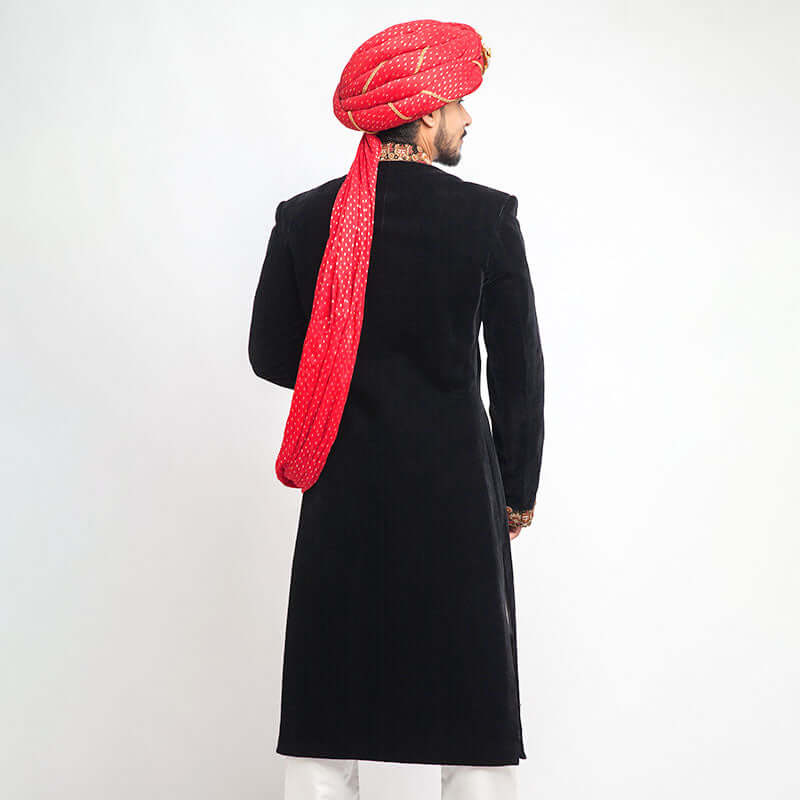 Jet Black Cocktail Velvet Form Fitted Sherwani