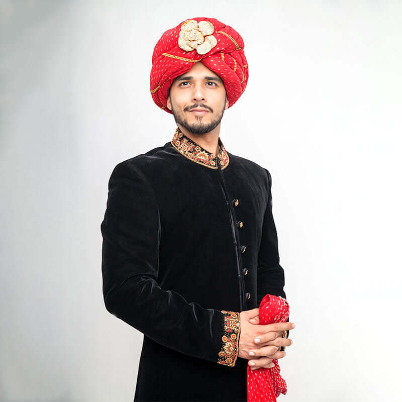 Jet Black Cocktail Velvet Form Fitted Sherwani