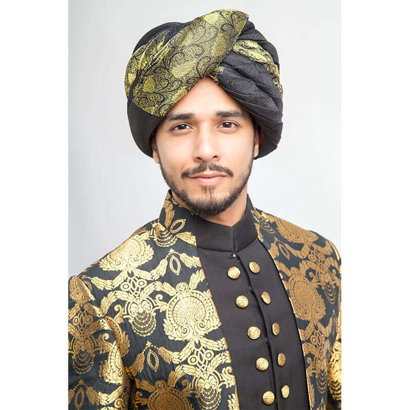 Black and Gold Jamavar Twinset Sherwani