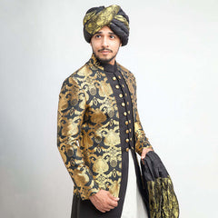 Black and Gold Jamavar Twinset Sherwani