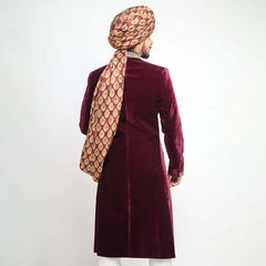 Deep Maroon Velvet Form-Fitted Sherwani