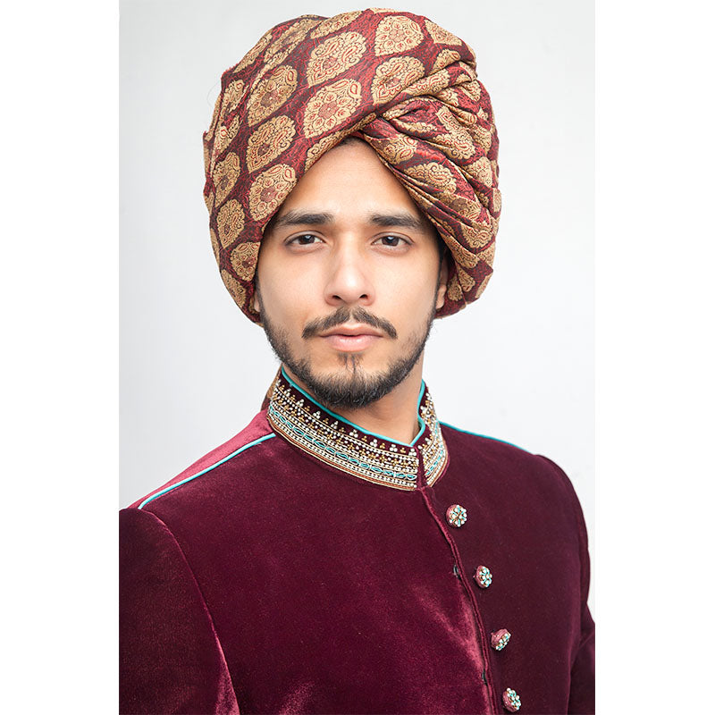 Deep Maroon Velvet Form-Fitted Sherwani