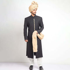 AI Signature: Jet Black Quad-Slit Sherwani