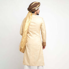 Cream Pure Jamavar Silk Form-Fitted Sherwani