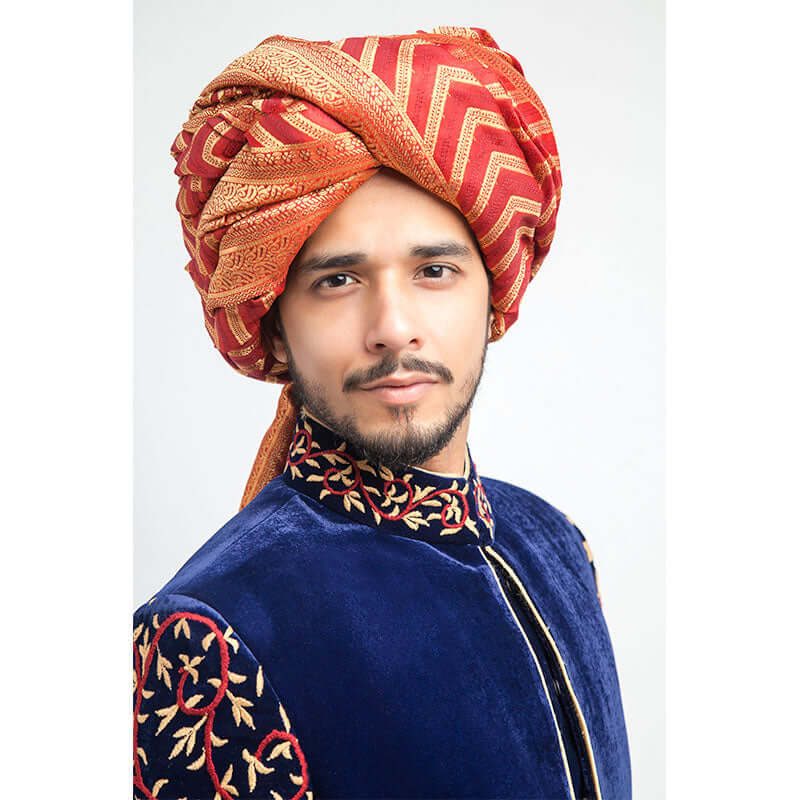 Deep Royal Blue Velvet Form-Fitted Sherwani